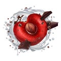 Cherry with chocolate pieces and a milk splash. Royalty Free Stock Photo