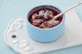 Cherry clafoutis in a blue pot Royalty Free Stock Photo