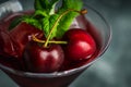 Cherry cocktail in martini glass with berries and mint leaves Royalty Free Stock Photo