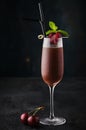 Cherry cocktail with mint in a tall glass on a dark background Royalty Free Stock Photo