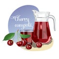 Cherry compote. For labels, banners, posters, postcards, textiles and other.