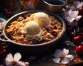 cherry crumble with ice cream and cherries