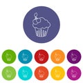 Cherry cupcake icons set vector color Royalty Free Stock Photo