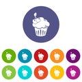 Cherry cupcake icons set vector color Royalty Free Stock Photo
