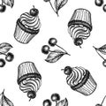 Cherry cupcake seamless pattern. Royalty Free Stock Photo