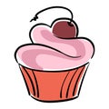 Cherry cupcake vector icon Royalty Free Stock Photo