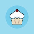 Cherry cupcake, vector sign illustration icon. Royalty Free Stock Photo