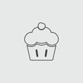 Cherry cupcake, vector sign illustration icon. Royalty Free Stock Photo