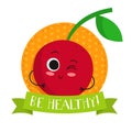 Cherry, cute fruit vector character badge