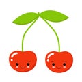Cherry. Cute fruit vector character isolated on white