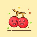 Cherry cute mascot face emotion happy fruit with color flat cartoon outline style