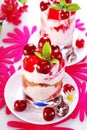 Cherry dessert with cream and jelly Royalty Free Stock Photo