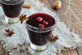 Cherry Drink, Mulled Wine on wooden background