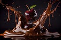 cherry falling into chocolate Royalty Free Stock Photo