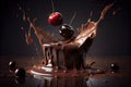 cherry falling into chocolate