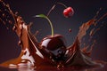 cherry falling into chocolate Royalty Free Stock Photo