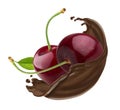 Cherry in chocolate splash isolated on white background Royalty Free Stock Photo