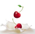 Cherry falling into splash of milk