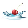 Cherry falling in water splash isolated