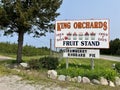 King Orchard fruit stand sign strawberry and rhubarb