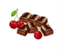 Cherry flavor chocolate bar. Delicious dessert illustration