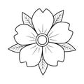 Cherry flower with leaves old school classic traditional tattoo. Hand Drawn Black Outline Doodle Logo Icon. Coloring book page.