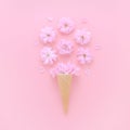 Cherry flowers in a ice cream waffle cone on pink background Royalty Free Stock Photo