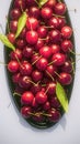 Cherry freshness Plate of sweet cherries with water droplets, tempting