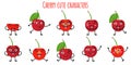 Cherry fruit cute funny cheerful characters with different poses and emotions