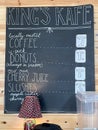 Kingâs Kafe menu sign at Kings orchard