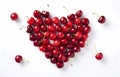 cherry fruit heart shape with leaves isolated on white background top view Royalty Free Stock Photo