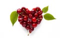 cherry fruit heart shape with leaves isolated on white background top view Royalty Free Stock Photo