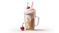 Cherry fruit milkshake illustration. Glass of cherry milk shake. Delicious milky drink. Generative AI