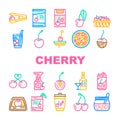 cherry fruit red white berry leaf icons set vector Royalty Free Stock Photo