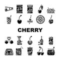 cherry fruit red white berry leaf icons set vector Royalty Free Stock Photo