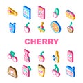 cherry fruit red white berry leaf icons set vector Royalty Free Stock Photo