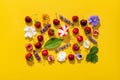 Cherry fruits pattern in a vibrant summer mood on bright yellow