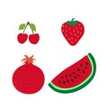 Cherry, garnet, watermelon, merry and strawberry. Red berries and fruits. Hand drawn doodle vector sketch. Sweet food menu Royalty Free Stock Photo
