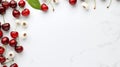 Minimalist Cherry Skewers On White Marble Background