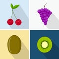 Cherry, grapes and kiwi. Colorful flat design. Fruits Royalty Free Stock Photo