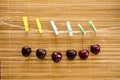 Cherry hanging on a clothespin on a rope Royalty Free Stock Photo