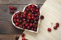 Cherry heart - delicious sweet cherries in a heart-shaped wooden bowl Royalty Free Stock Photo