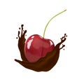 Cherry in hot chocolate on white background Royalty Free Stock Photo