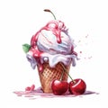 Cherry ice cream, beautifully colored with strong palette pastel colors in a beautiful summer mesmerizing style, on a