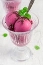 Cherry ice cream with chocolate on a white background