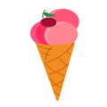 Cherry ice cream cone. Vector illustration in flat style. Royalty Free Stock Photo