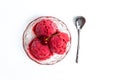 Cherry ice cream scoops in a bowl
