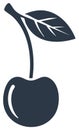 Cherry icon flat vector illustration. Simple silhouette of a single fresh fruit with a leaf and stem Royalty Free Stock Photo