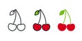 Cherry icon. Linear color icon, contour, shape, outline. Thin line. Modern minimalistic design. Vector set Royalty Free Stock Photo