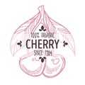 Cherry isolated icon with lettering organic garden berry